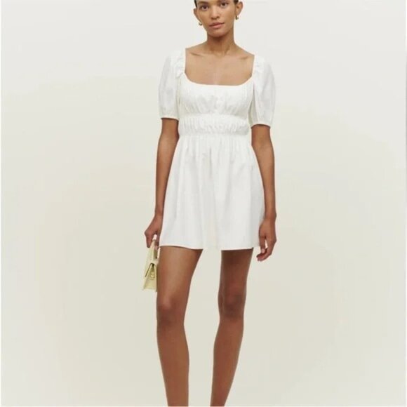 NWT Reformation Woods Cotton Mini Dress White size Large Square Neck Puff Sleeve - Picture 5 of 15